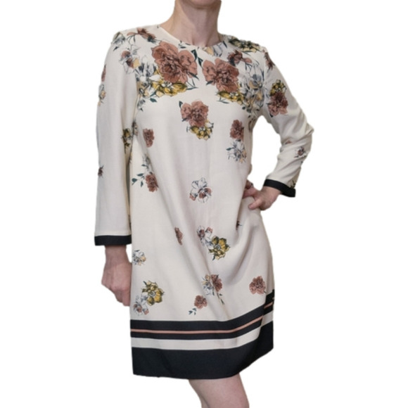 Mini Dress Floral  Beige 3/4 Sleeves Scoop neck ZARA - Picture 2 of 13